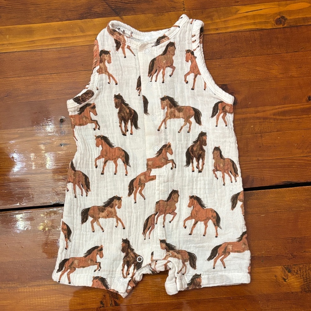 Angel Dear Cream and Brown Horse Baby Romper Outfit